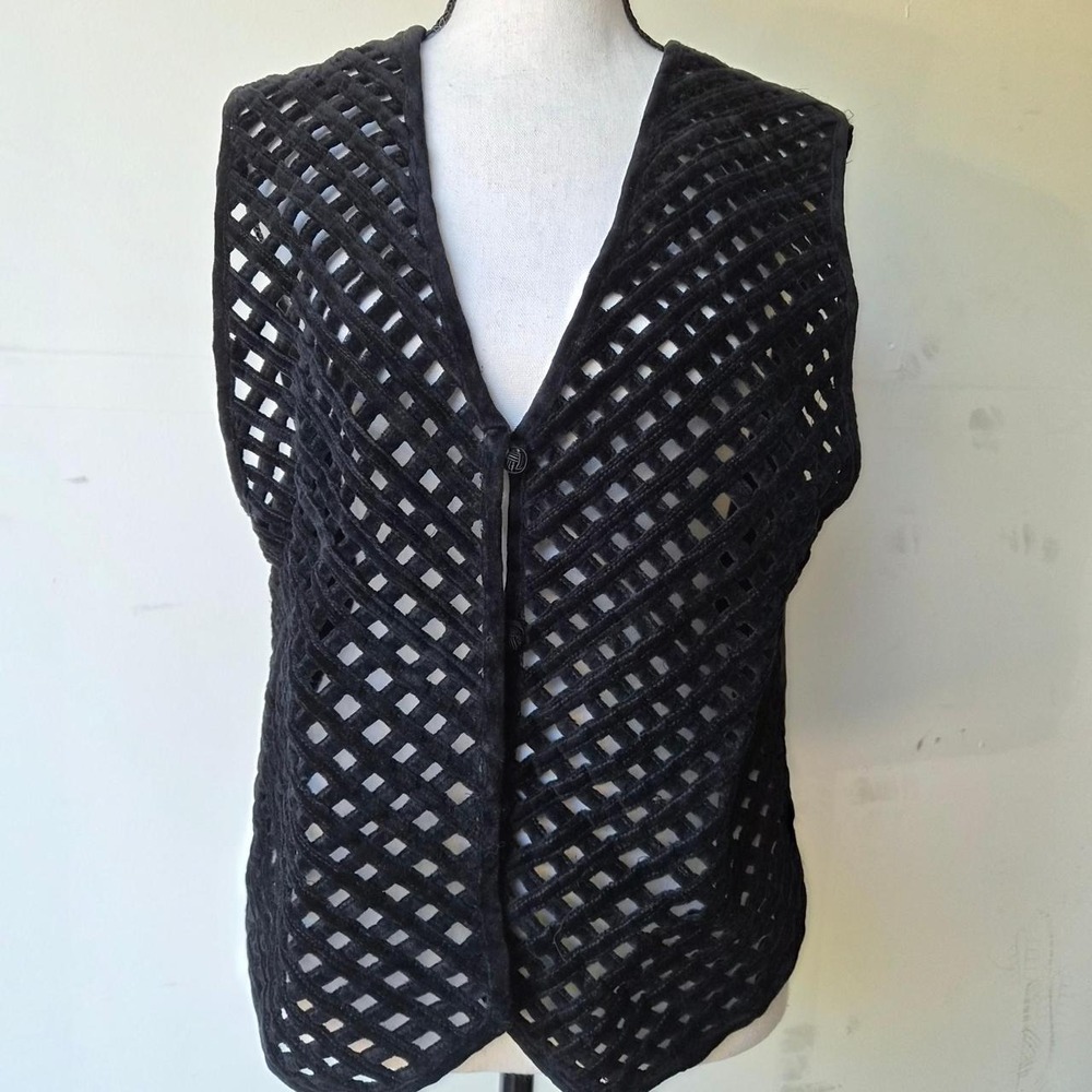 90s Vintage TanTrums Lattice Velvet Vest Womens Medium Whimsigoth Grunge Layer